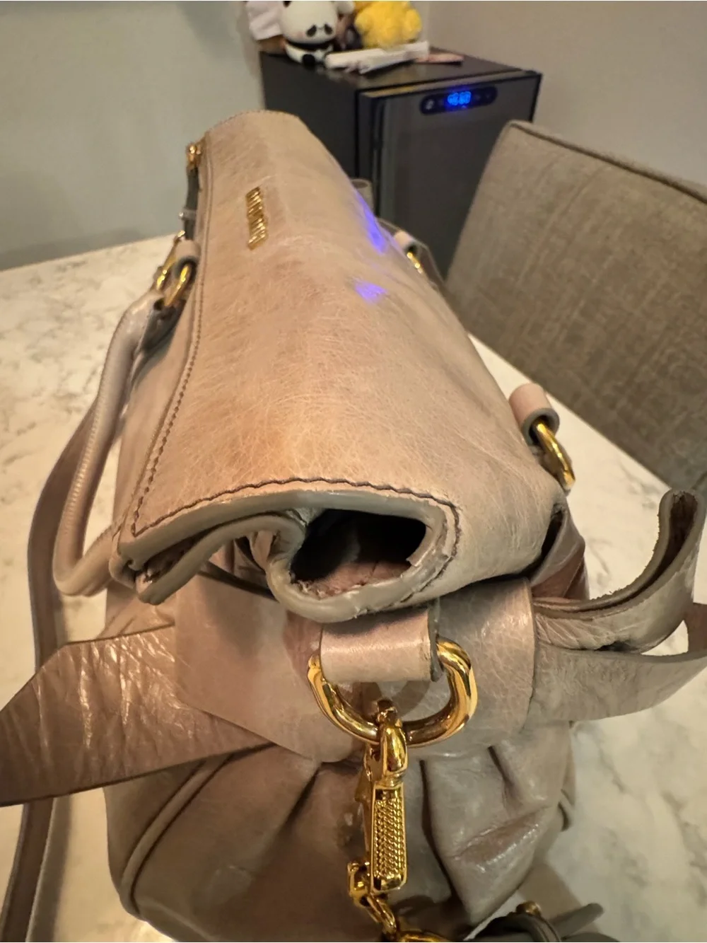 Miu Miu Vitello Lux Bow Bag Nube Gray Leather Satchel
